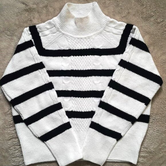 a loves a Cable Knit Sweater Womens Large Wool Blend Academia Striped Nautical - Picture 1 of 7